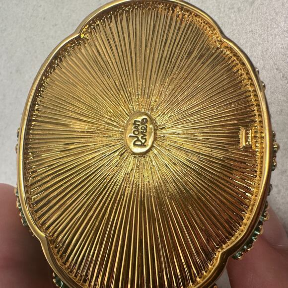 Joan Rivers Trinket Box Taj Mahal AB Crystal Green Enamel Gold Tone Brooch - Picture 9 of 11